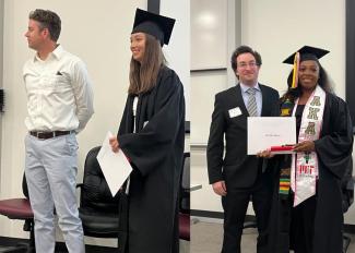 Adam Barb and Elisabeth Lampros (left) and David Forgacs and Alexandria Jefferson (right)