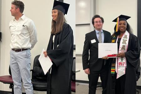 Adam Barb and Elisabeth Lampros (left) and David Forgacs and Alexandria Jefferson (right)