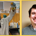 Liju Mathew in the lab and Max Colonna smiling at the camera
